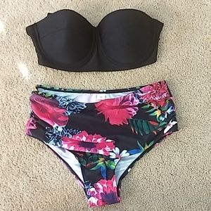 Floral high waisted swim suit